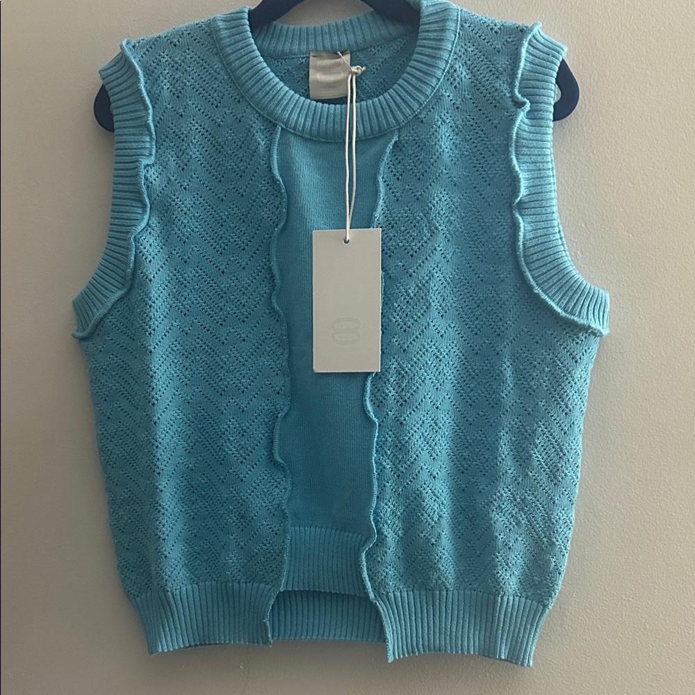 NWT YOOX Sleeveless Knit Crew Sweater Vest in Aqua Blue- XS - Picture 1 of 5